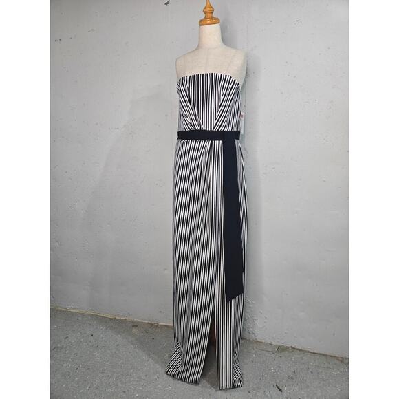 NWT Halston Strapless Maxi Pinstripe Bow Belt Dress size 8 - Picture 2 of 8